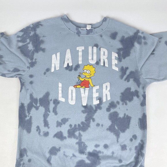 Mad Engine Women's Size XS Lisa Simpson NATURE LOVER Blue Tie Dye Sweatshirt - Picture 3 of 14
